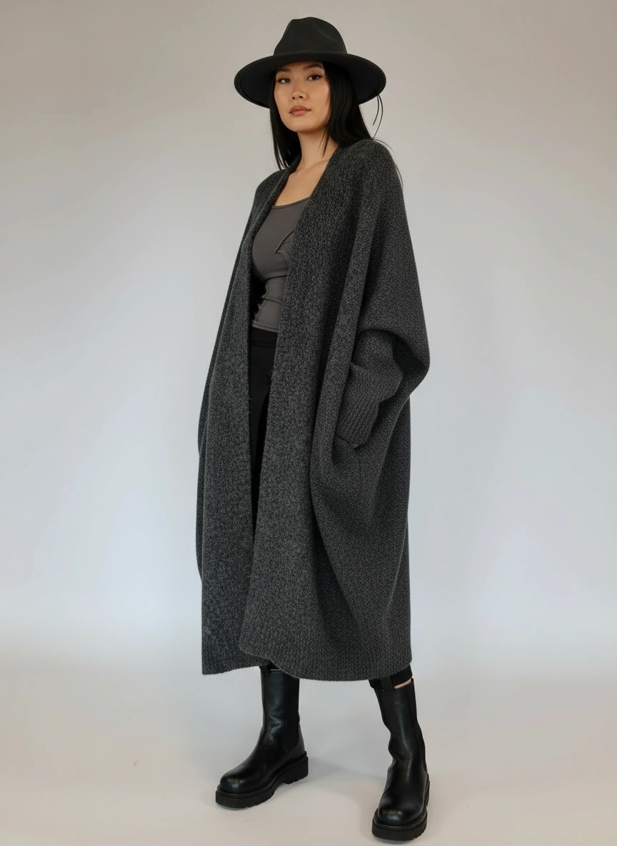 Oversized Knit Cardigan — Cool Charcoal Gray-SimpleModerne