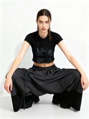 Asymmetric Wide-Leg Trousers — Dark Gray-SimpleModerne