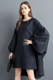 Oversized Lantern Sleeve Dress with Asymmetrical Hemline – Gothic Inspired Minimalism-SimpleModerne