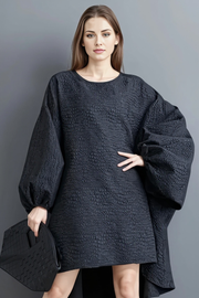 Oversized Lantern Sleeve Dress with Asymmetrical Hemline – Gothic Inspired Minimalism-SimpleModerne
