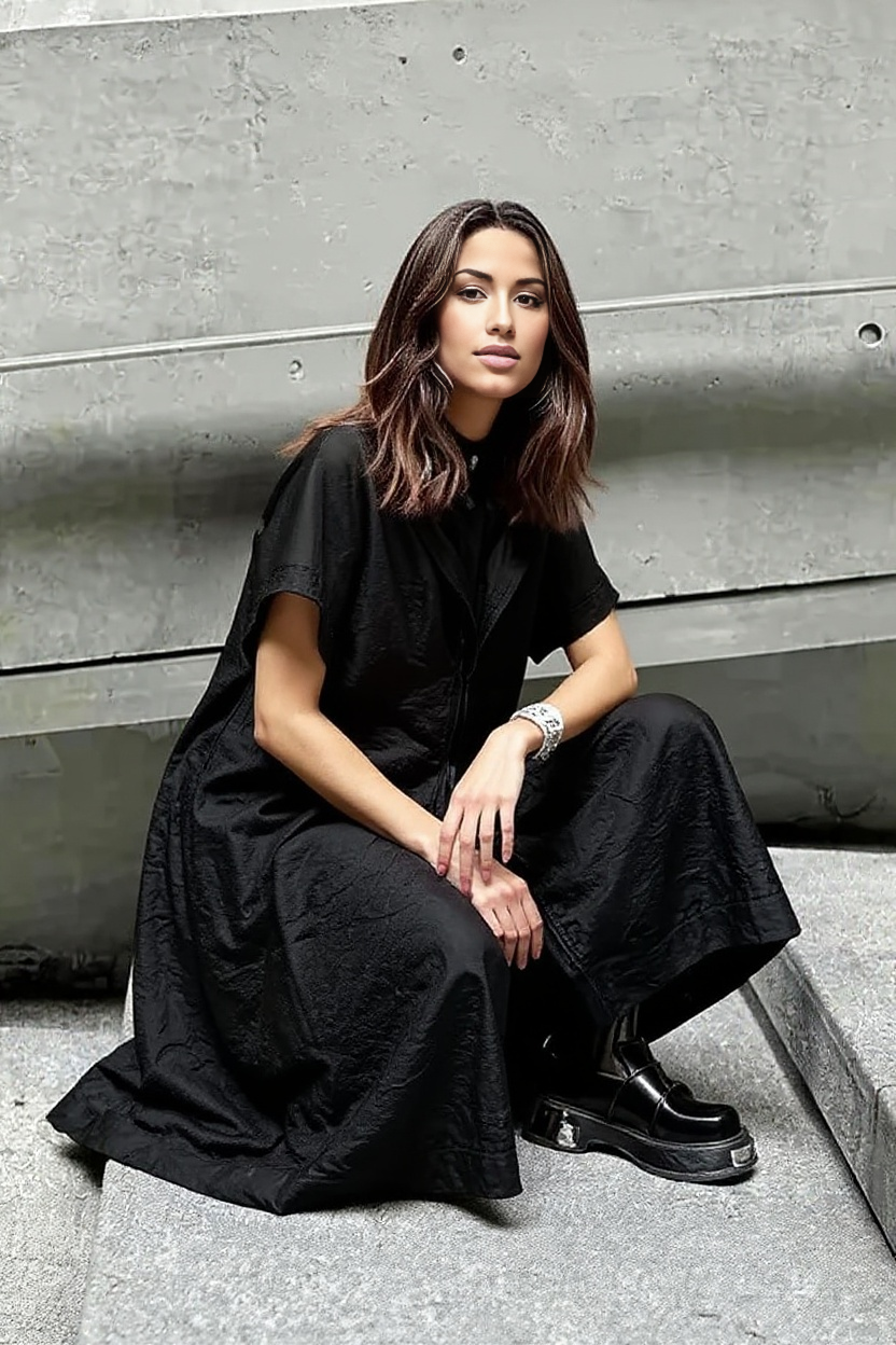 Wide-Leg Black Jumpsuit with Zipper Detail-SimpleModerne