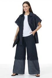 Color Block Wide-Leg Denim Trousers – Relaxed, Two-Tone Edge-SimpleModerne