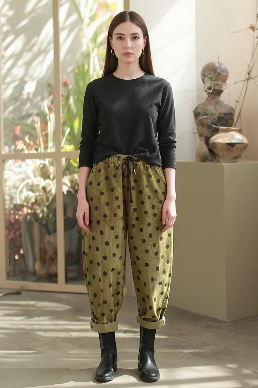 Polka Dot Corduroy Trousers – Relaxed Fit, Warm & Playful-SimpleModerne