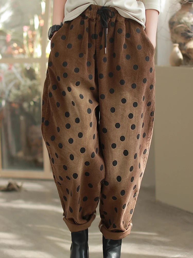 Polka Dot Corduroy Trousers – Relaxed Fit, Warm & Playful-SimpleModerne