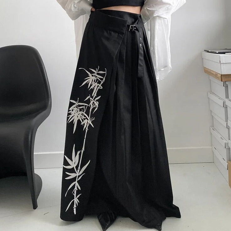 Casual Minimal Goth Embroidery Skirt-SimpleModerne