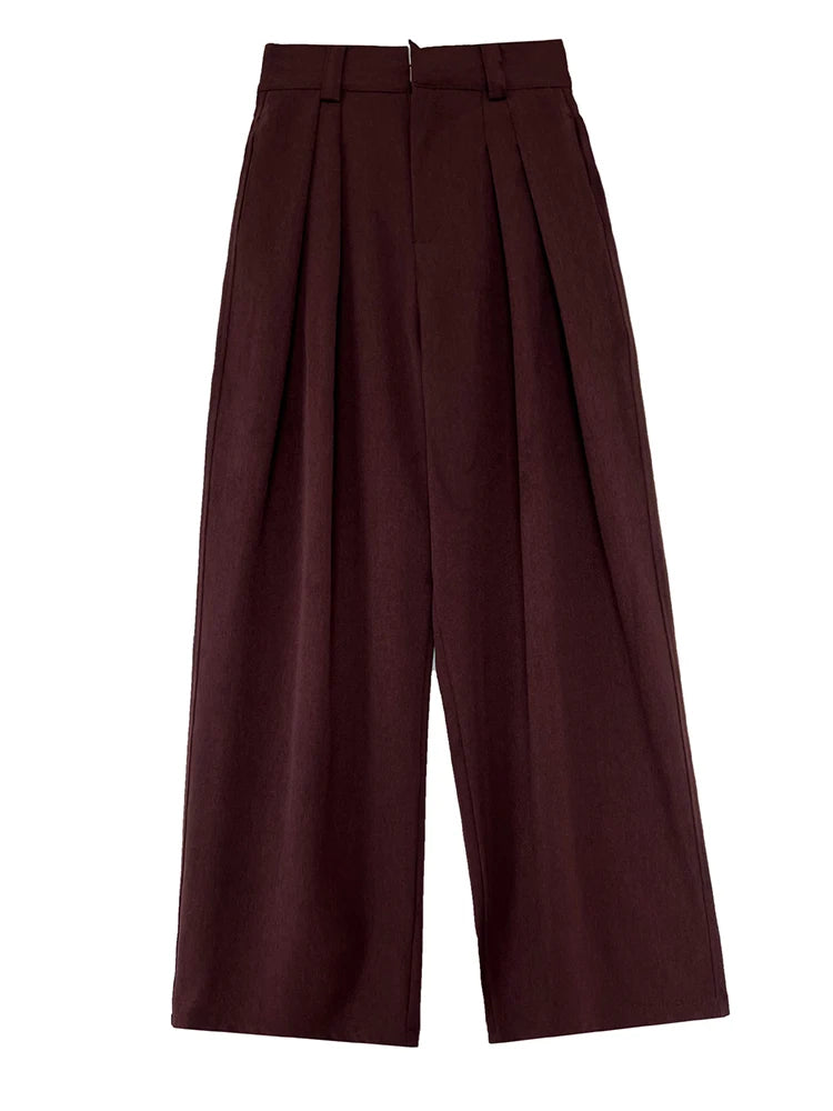 Sculpted Drape Wide-Leg Trousers – Gray or Wine Red-SimpleModerne