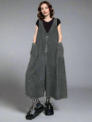 Urban Edge | Black Washed Denim Overalls with Oversized Pockets-SimpleModerne