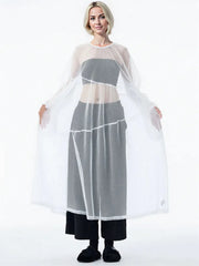 Sheer Drama Mesh Overlay Dress – Layered Elegance in Black, White & Pink-SimpleModerne