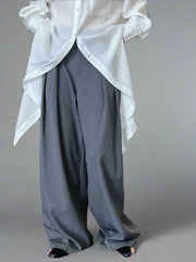 Sculpted Drape Wide-Leg Trousers – Gray or Wine Red-SimpleModerne
