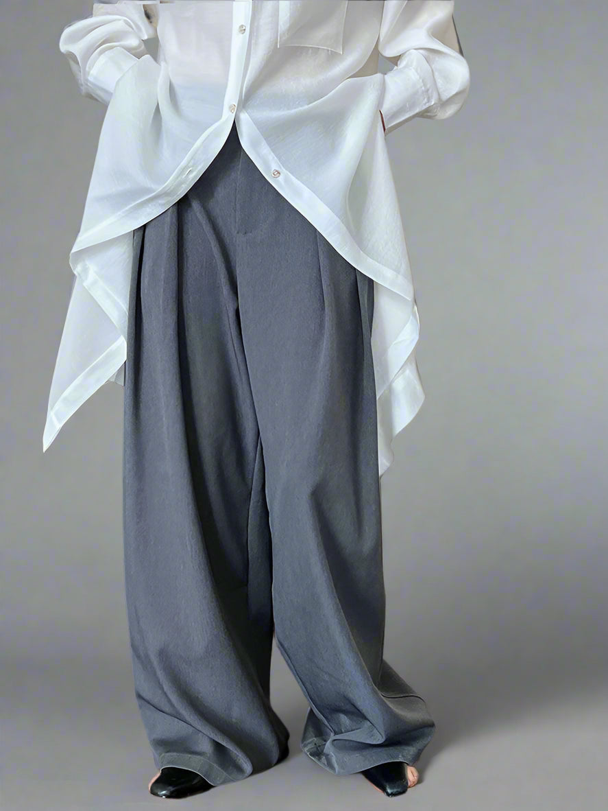 Sculpted Drape Wide-Leg Trousers – Gray or Wine Red-SimpleModerne