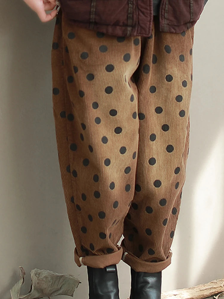 Polka Dot Corduroy Trousers – Relaxed Fit, Warm & Playful-SimpleModerne