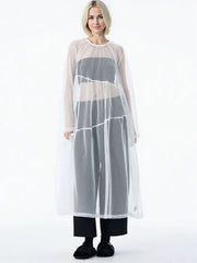 Sheer Drama Mesh Overlay Dress – Layered Elegance in Black, White & Pink-SimpleModerne