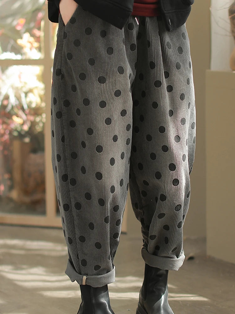 Polka Dot Corduroy Trousers – Relaxed Fit, Warm & Playful-SimpleModerne