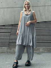 Sleeveless Layered Hem Dress – Charcoal Gray-SimpleModerne