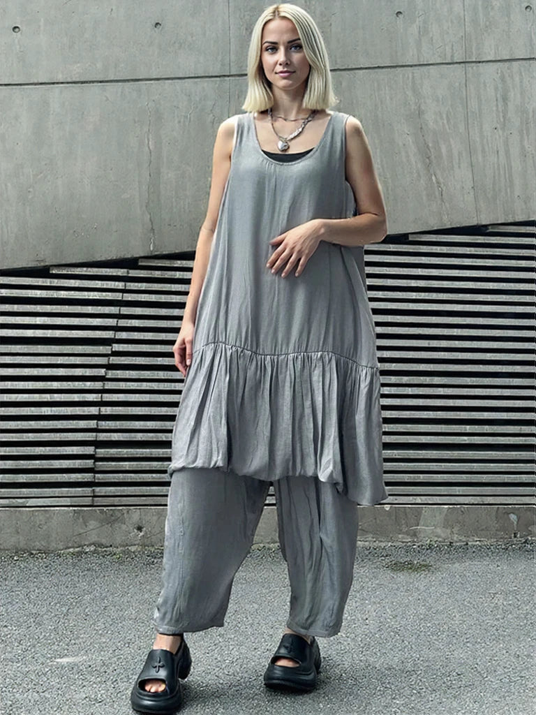 Sleeveless Layered Hem Dress – Charcoal Gray-SimpleModerne