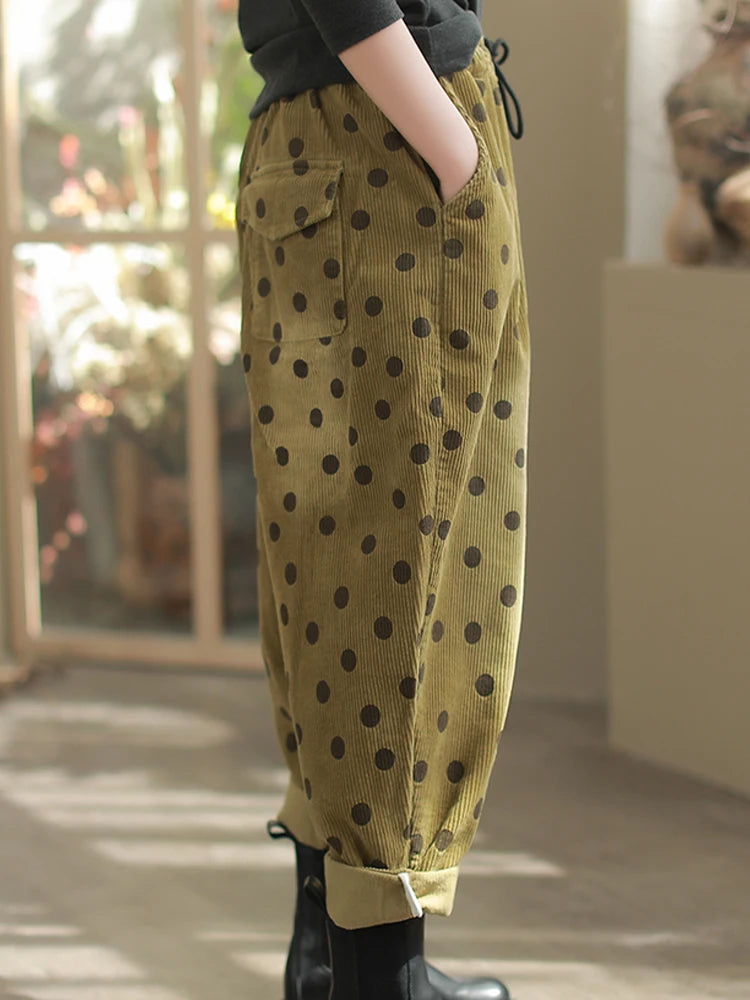 Polka Dot Corduroy Trousers – Relaxed Fit, Warm & Playful-SimpleModerne