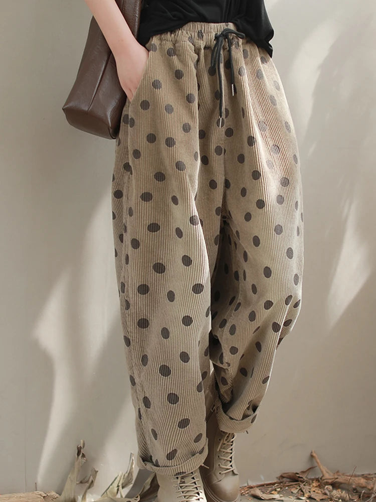 Polka Dot Corduroy Trousers – Relaxed Fit, Warm & Playful-SimpleModerne