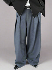 Sculpted Drape Wide-Leg Trousers – Gray or Wine Red-SimpleModerne