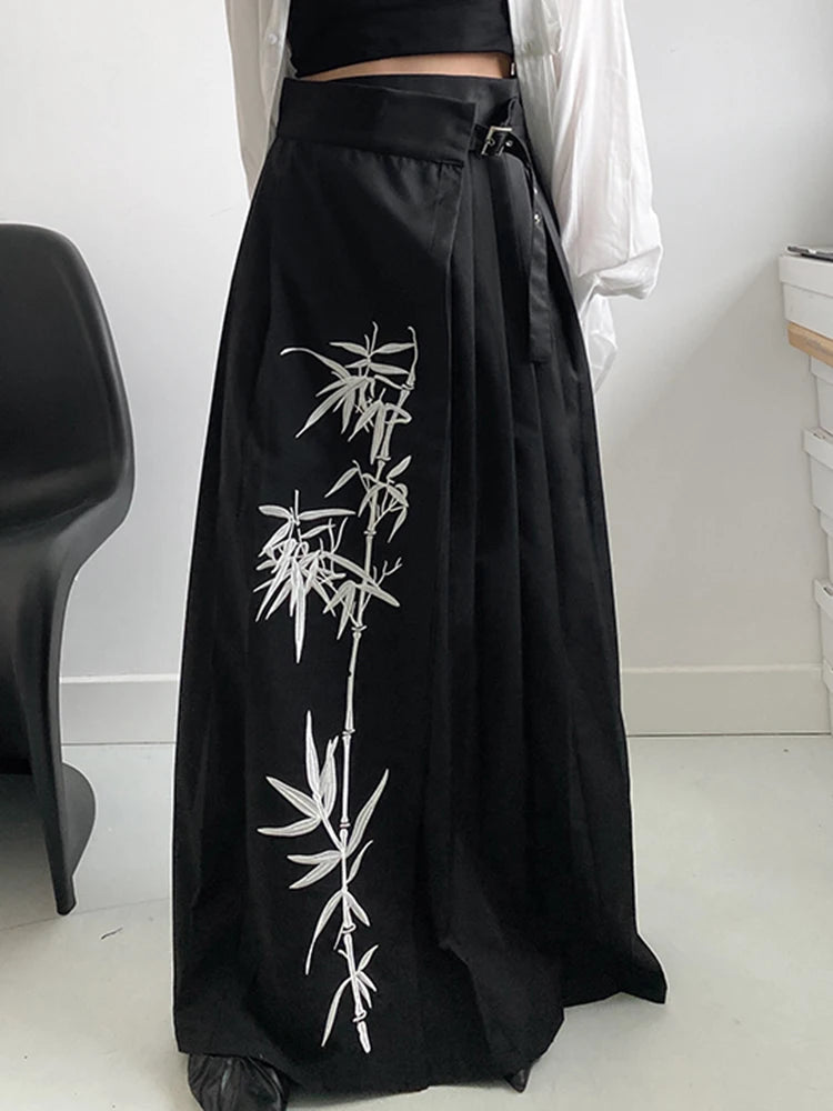 Casual Minimal Goth Embroidery Skirt-SimpleModerne