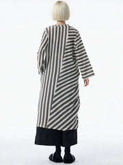 Striped Loose Pullover Midi-Maxi Dress – Coffee Brown Cotton Blend | Everyday Relaxed Fit-SimpleModerne