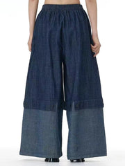 Color Block Wide-Leg Denim Trousers – Relaxed, Two-Tone Edge-SimpleModerne