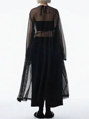 Sheer Drama Mesh Overlay Dress – Layered Elegance in Black, White & Pink-SimpleModerne