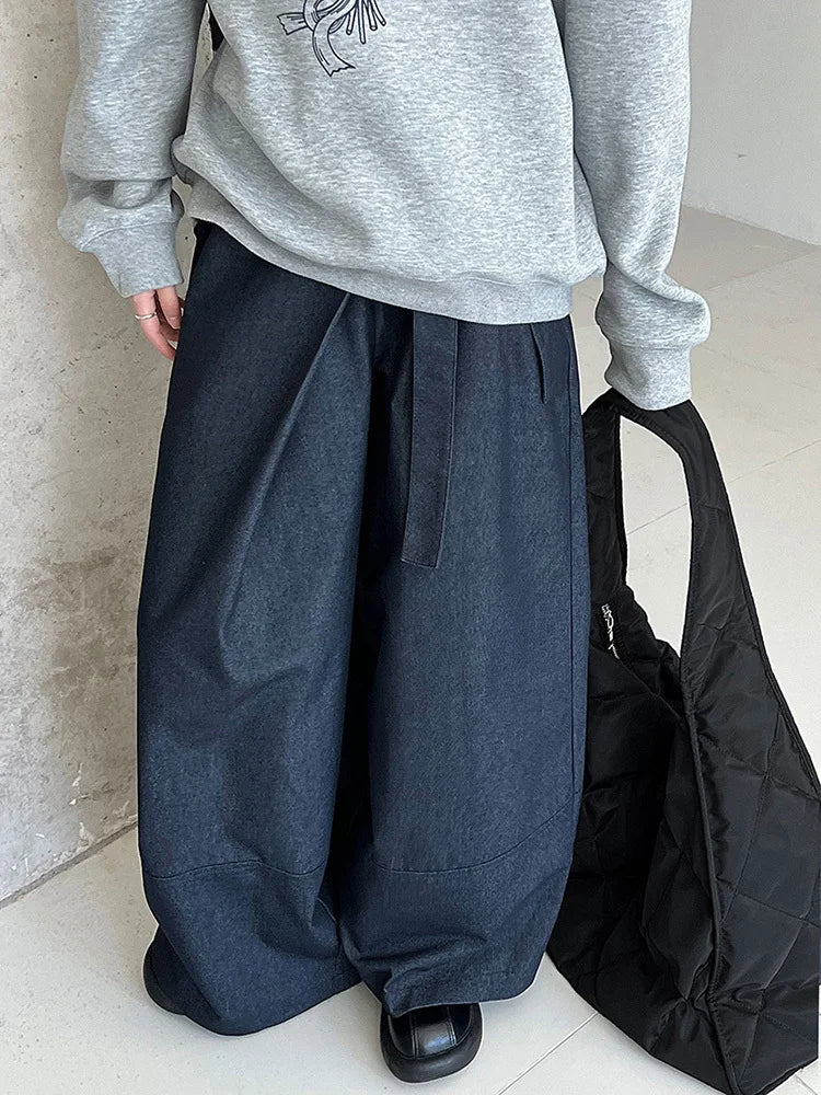 Architectural Wide-Leg Wrap Trousers – Modern Minimalist Design in Grey or Blue-SimpleModerne