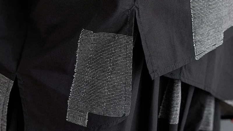 Urban Patchwork Two-Piece Set – Asymmetric Shirt & Wide Capri Pants-SimpleModerne