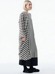 Striped Loose Pullover Midi-Maxi Dress – Coffee Brown Cotton Blend | Everyday Relaxed Fit-SimpleModerne