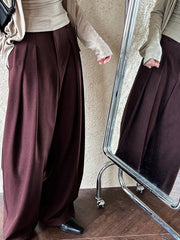 Sculpted Drape Wide-Leg Trousers – Gray or Wine Red-SimpleModerne