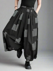 Punky Patchwork Wide-Leg Capri Pants – Cropped Statement Trousers-SimpleModerne