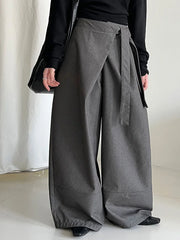 Architectural Wide-Leg Wrap Trousers – Modern Minimalist Design in Grey or Blue-SimpleModerne