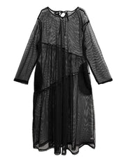 Sheer Drama Mesh Overlay Dress – Layered Elegance in Black, White & Pink-SimpleModerne