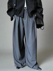 Sculpted Drape Wide-Leg Trousers – Gray or Wine Red-SimpleModerne