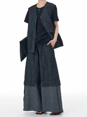 Color Block Wide-Leg Denim Trousers – Relaxed, Two-Tone Edge-SimpleModerne