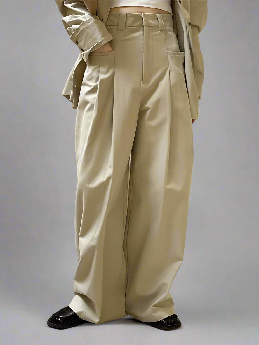 High-Waist Cargo Style Trousers with Maxi Exterior Pockets – Available in Khaki & Black-SimpleModerne