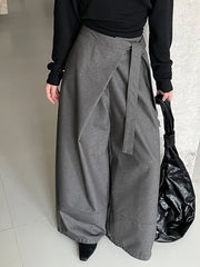 Architectural Wide-Leg Wrap Trousers – Modern Minimalist Design in Grey or Blue-SimpleModerne