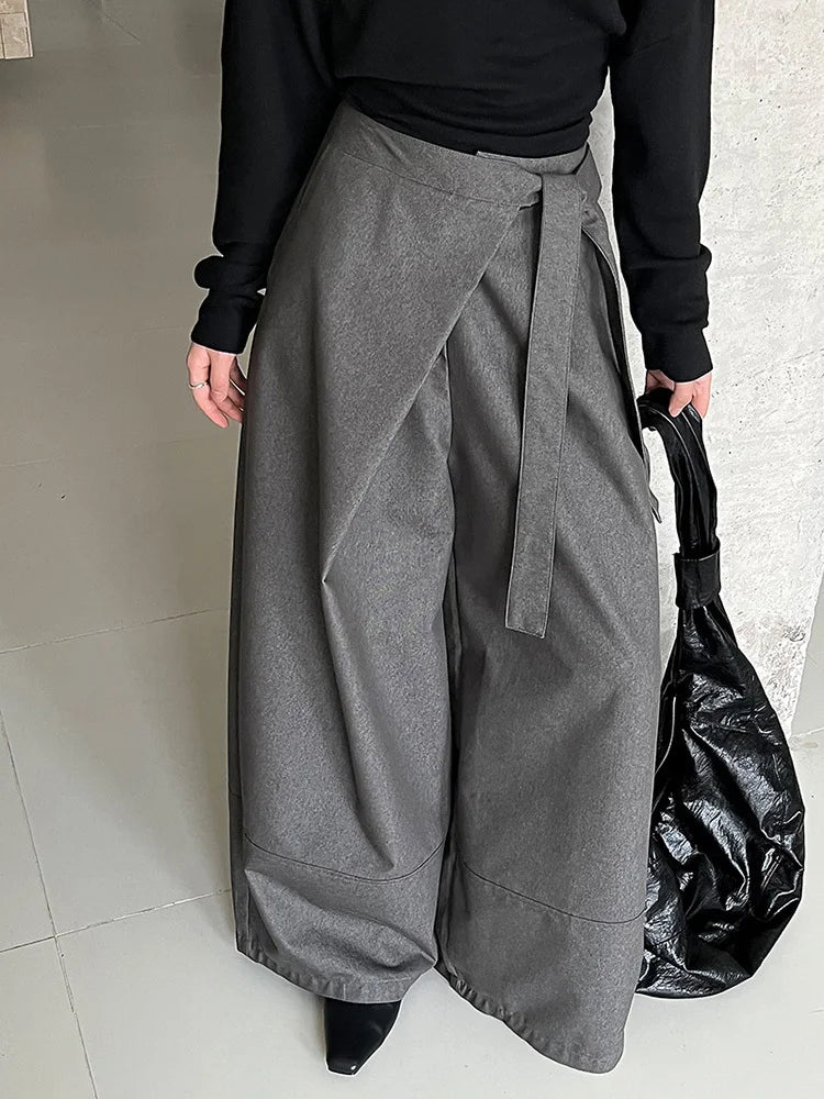 Architectural Wide-Leg Wrap Trousers – Modern Minimalist Design in Grey or Blue-SimpleModerne