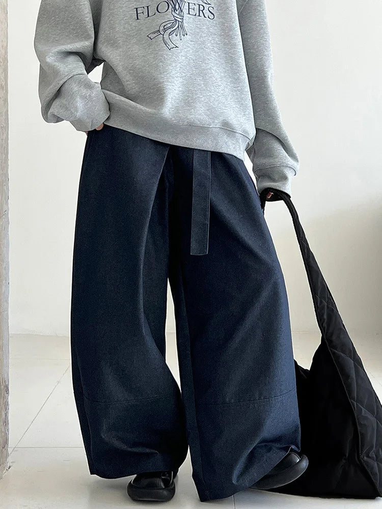 Architectural Wide-Leg Wrap Trousers – Modern Minimalist Design in Grey or Blue-SimpleModerne