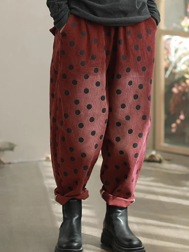 Polka Dot Corduroy Trousers – Relaxed Fit, Warm & Playful-SimpleModerne