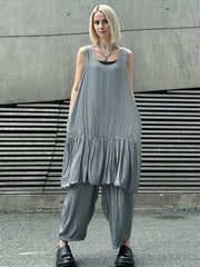 Sleeveless Layered Hem Dress – Charcoal Gray-SimpleModerne