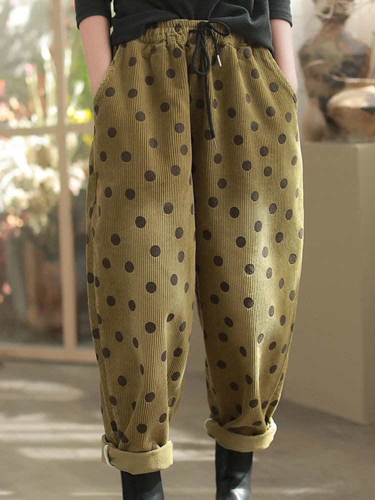 Polka Dot Corduroy Trousers – Relaxed Fit, Warm & Playful-SimpleModerne