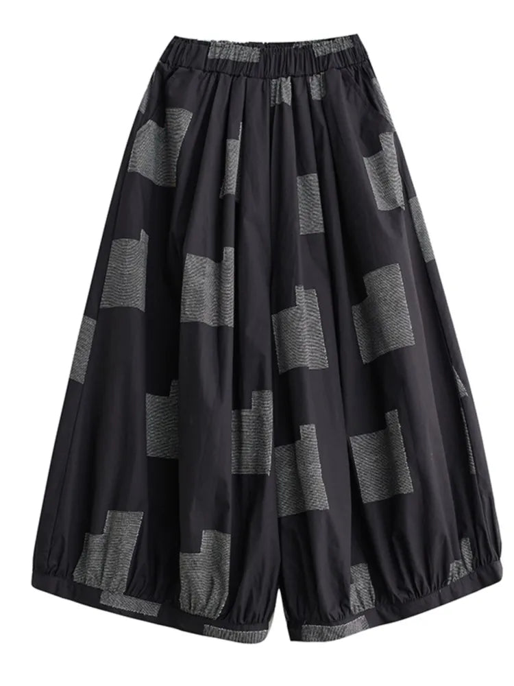 Punky Patchwork Wide-Leg Capri Pants – Cropped Statement Trousers-SimpleModerne