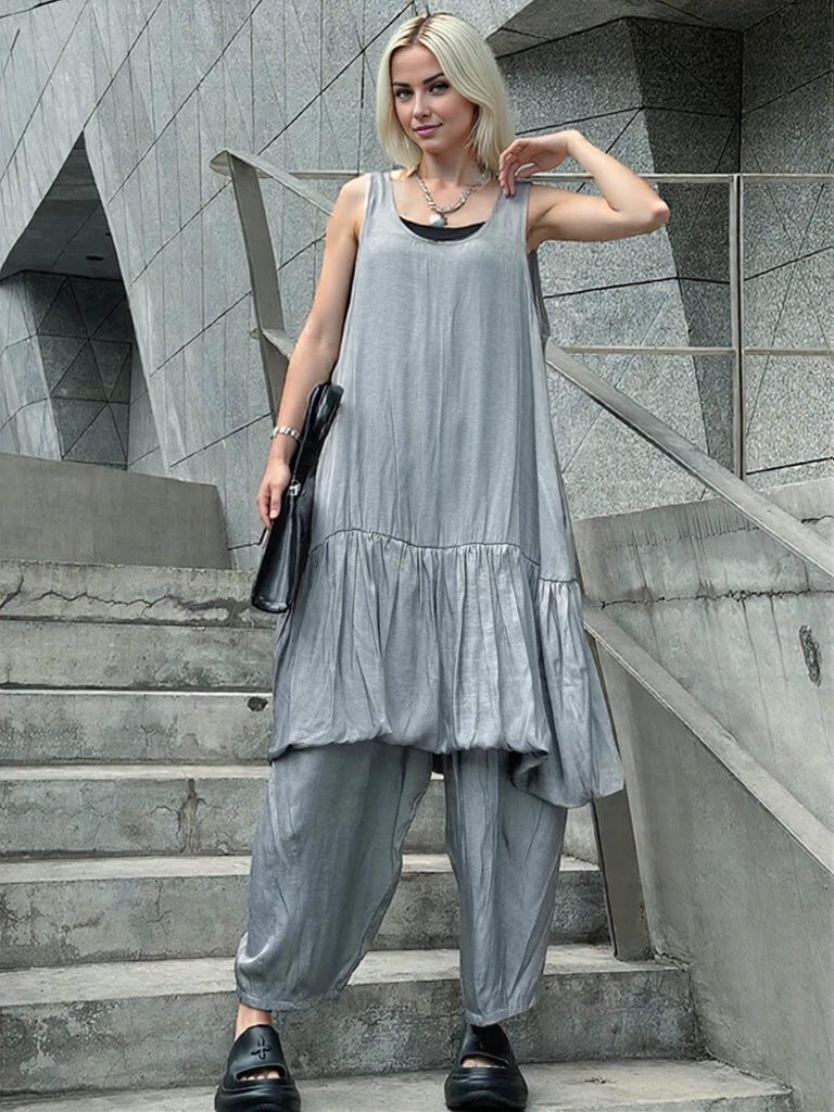 Sleeveless Layered Hem Dress – Charcoal Gray-SimpleModerne