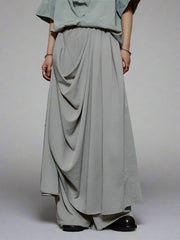 Draped Layered Wide-Leg Trousers – Soft Lightweight Fabric in Mist Grey & Black-SimpleModerne