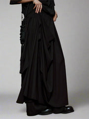 Draped Layered Wide-Leg Trousers – Soft Lightweight Fabric in Mist Grey & Black-SimpleModerne