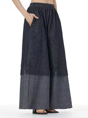 Color Block Wide-Leg Denim Trousers – Relaxed, Two-Tone Edge-SimpleModerne