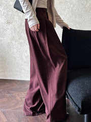 Sculpted Drape Wide-Leg Trousers – Gray or Wine Red-SimpleModerne
