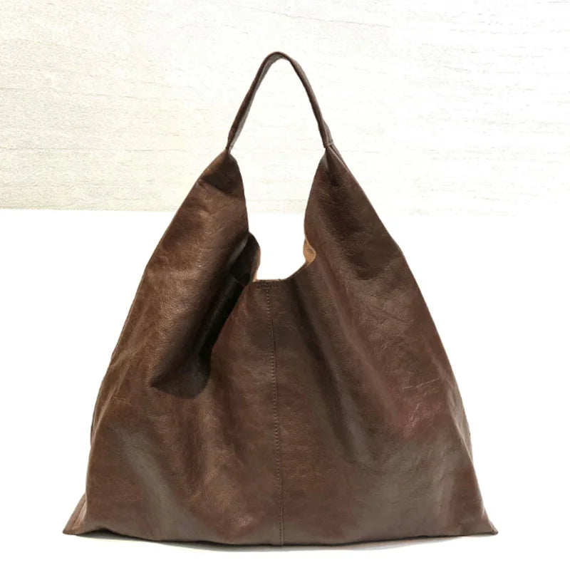 Soft Natural Leather Hobo Bag – Brown Cowhide Edition-SimpleModerne