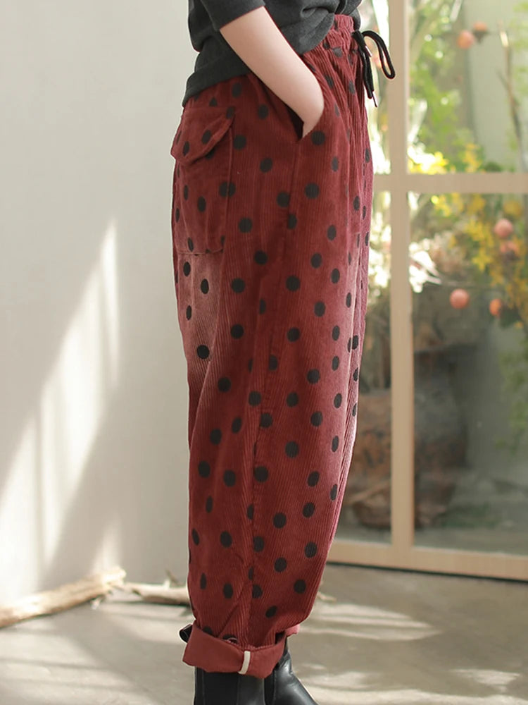 Polka Dot Corduroy Trousers – Relaxed Fit, Warm & Playful-SimpleModerne